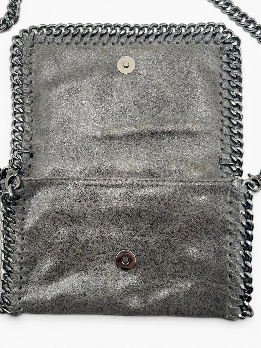 Borse in Pelle Convertible Metallic Gunmetal Leather Chain Crossbody Clutch Bag